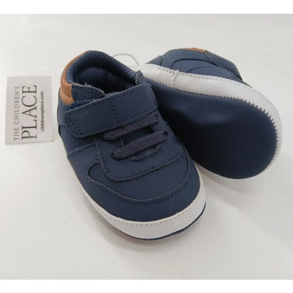 The Children's Place Faux Leather High Top Crib Shoes Baby Boys Navy Blue 3-6M